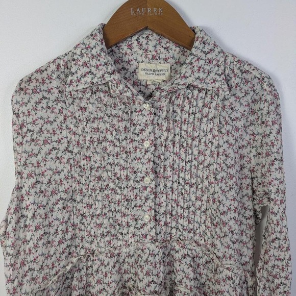 Ralph Lauren Denim & Supply Floral Mini Dress M Tiered Long sleeve Button - Picture 4 of 8